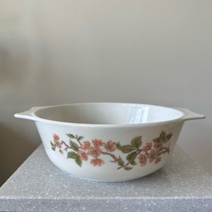 Pyrex Cherry Blossom Vintage Round Casserole Dish White Lisa Pattern No Lid 70’s